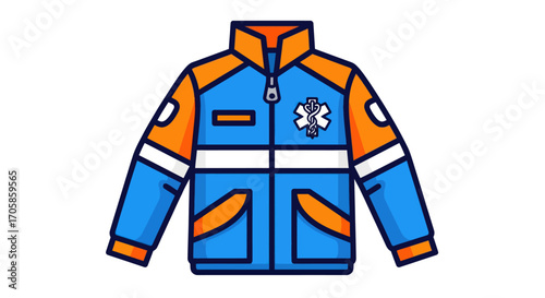 Paramedic Uniform Jacket: Blue Orange and White Design.