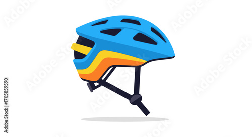 Blue and Yellow Vented Cycling Helmet with Black Straps.