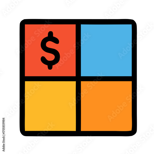 Colorful finance chart icon with dollar symbol. Perfect for business analytics, financial reports, accounting, investment planning, and money management concepts