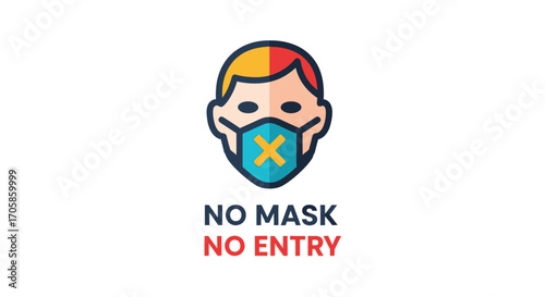 Cartoon face with mask icon indicating no mask no entry.