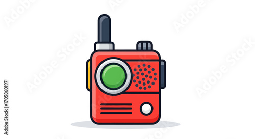 Red vintage walkie-talkie with antenna and speaker grill.