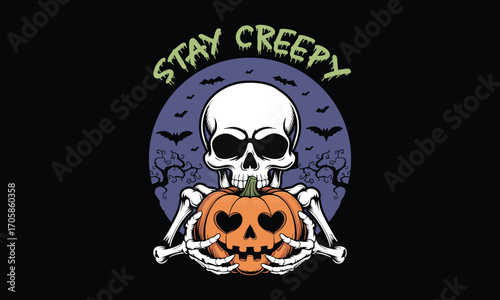 Stay creepy -Halloween T Shirt Design, Hand drawn lettering phrase, Cutting and Silhouette, card, illustration for poster, banner, flyer and mug
