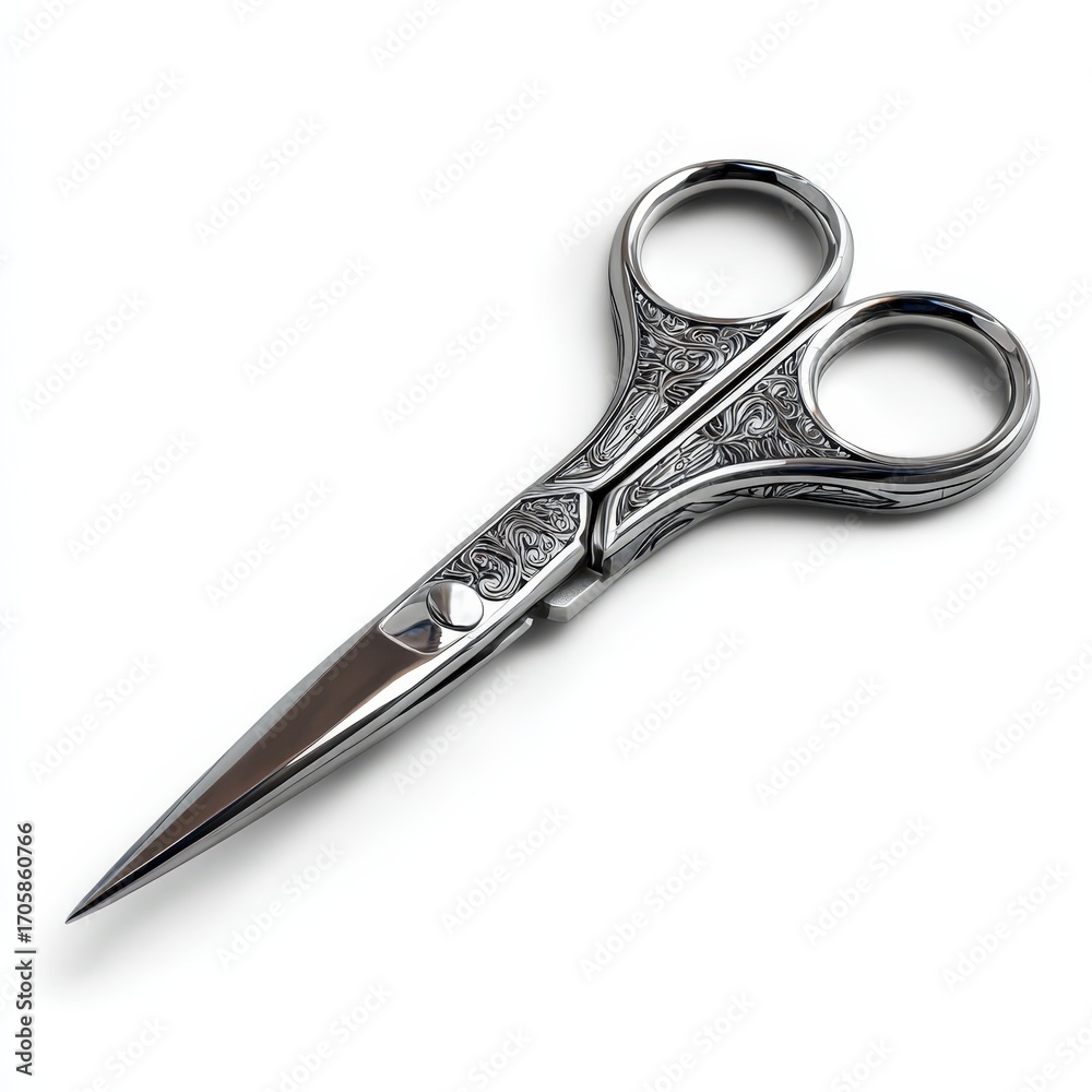 Obraz premium Elegant Ornate Metal Scissors Isolated on White Background Perfect for Craft Projects and Design