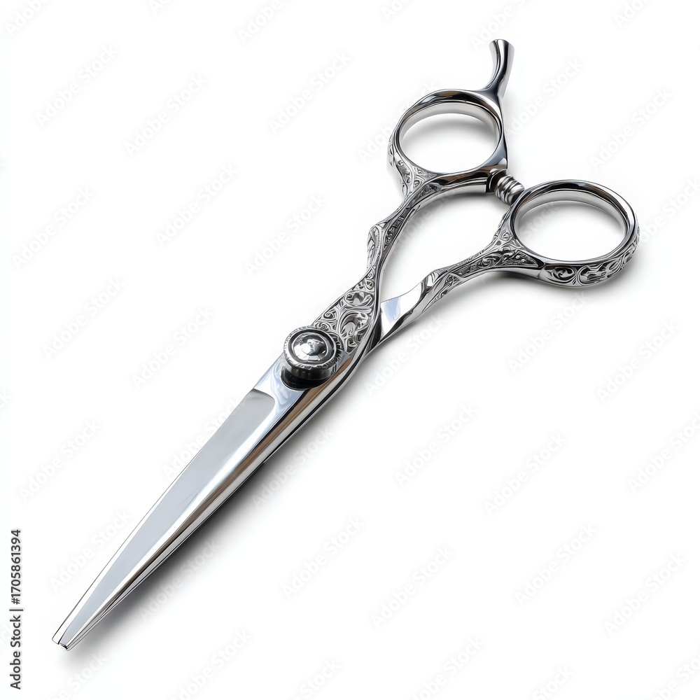 Obraz premium Professional Hairdressing Scissors with Intricate Design Isolated on White Background