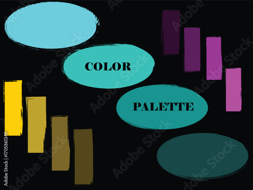 Artistic color palette featuring various shades and hues on a black background art