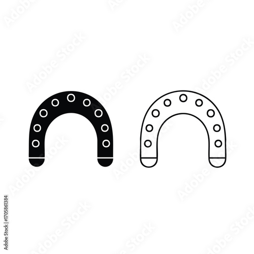 A set of two horseshoe icons one solid black glyph and one thin line outline.