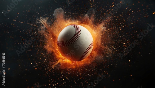 Baseball Exploding into Sparks and Glowing Dust
