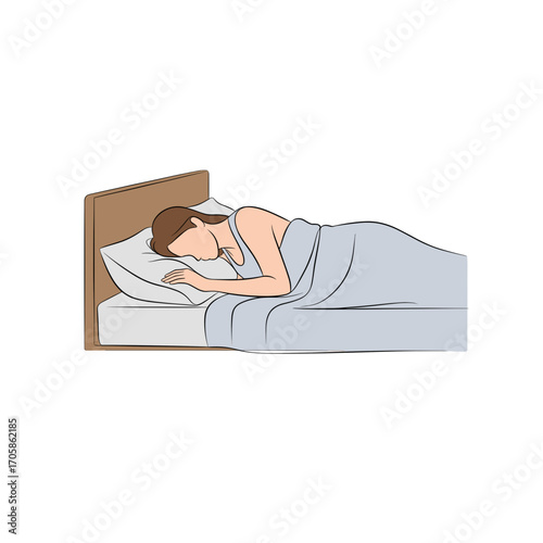 A woman sleeping in bed under a blanket