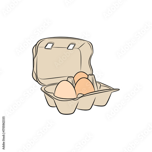 A small carton with three chicken eggs