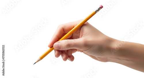A hand holds a yellow pencil against a stark black background, showcasing a simple yet elegant composition.