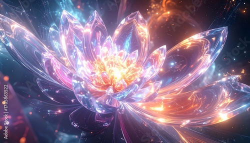 Glowing crystal lotus flower