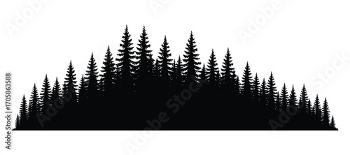 Black Silhouette of Coniferous Forest Trees Background Vector Illustration