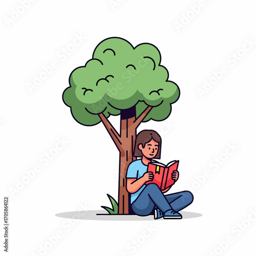 A person is sitting under a tree, reading a book, enjoying leisure time outdoors.