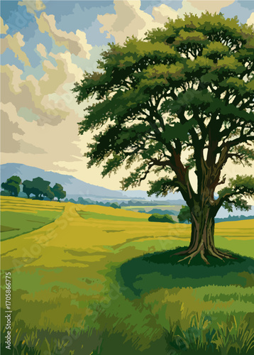 Single tree in open meadow