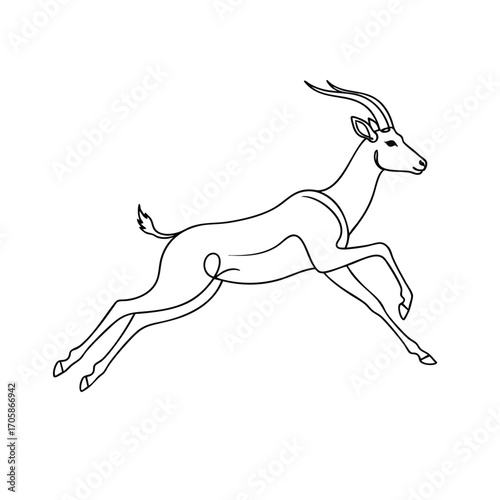 Elegant line art illustration of a graceful leaping gazelle in motion.