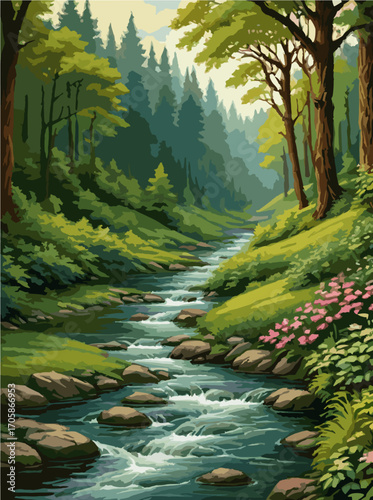 Stream running through dense forest
