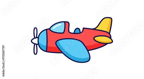 Canvastavla Adorable cartoon red and blue propeller airplane with yellow tail