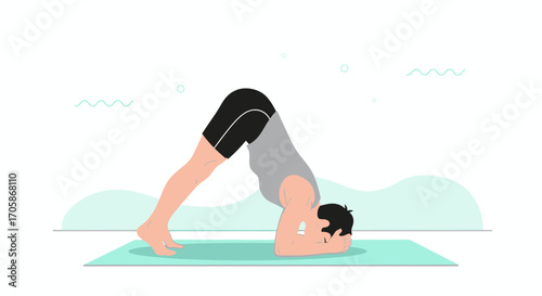 Athlete Performing A Yoga Headstand Pose On Yoga Mat With Minimalist Aesthetic