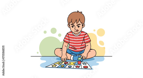 Child Focusing Intently On Geometric Puzzle During Educational And Playful Activities