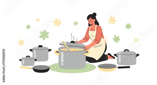 Cheerful Woman Preparing A Delightful Dish In A Cozy Kitchen Setting