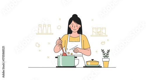 Cheerful Woman in the Kitchen Cooking Delicious Food with a Happy Attitude