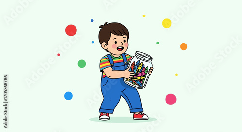 Cheerful Youngster Portraying Creative Fun Holding Collection Of Colorful Crayons