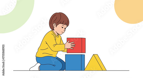 Child Playing With Colorful Blocks: An Engaging Illustration of Early Childhood Development