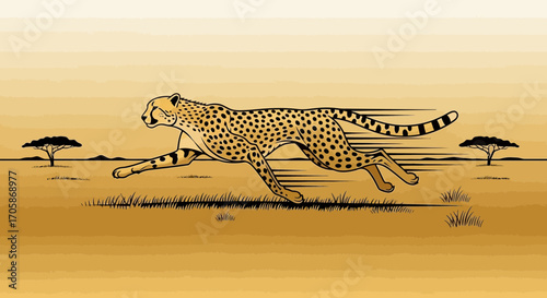Cheetah Sprinting Across Savannah: A Dynamic Depiction of Agile Movement and Speed