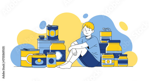 Child Surrounded By Essential Goods Illustrating Longevity And Basic Survival Concepts