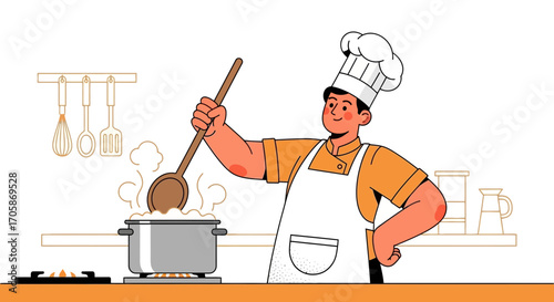 Chef Cooking Delicious Food: A Culinary Illustration Presenting Cooking Process