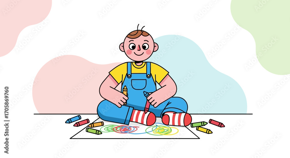Naklejka premium Child's Artistic Expression: Drawing With Crayons And Enjoying Creative Playtime Activity