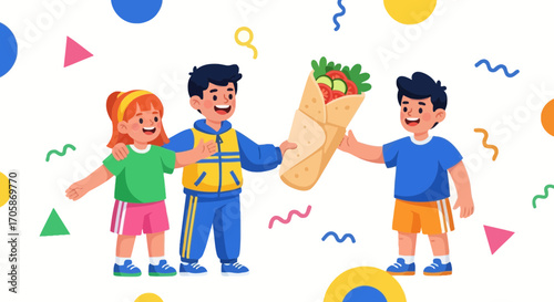 Children Sharing A Delicious Wrap Meal Celebrating Friendship and Culinary Delights