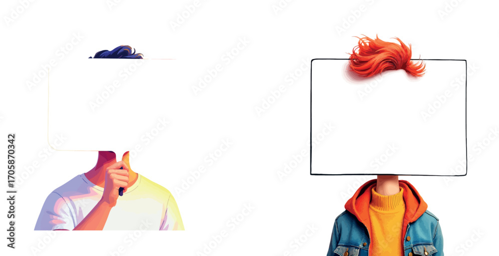 Obraz premium People hiding their faces holding blank signs