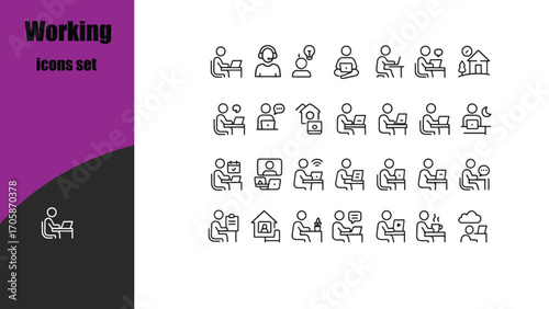 Working from home icons set