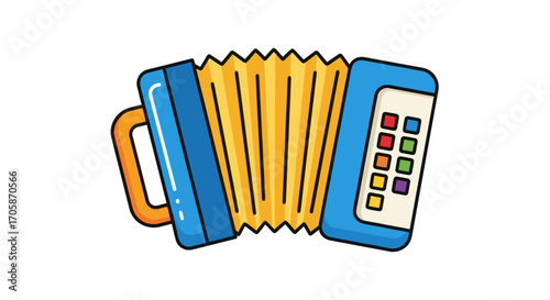 Tableau sur toile Cartoon Illustration of a Blue and Yellow Accordion Instrument.
