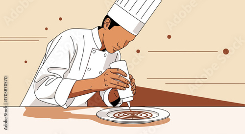 Chef Expertly Garnishing Plate With Artistic Flair in Restaurant Kitchen Setting
