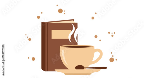 Coffee, Reading, and Leisure: A Cozy Illustration of Literary and Beverage Enjoyment