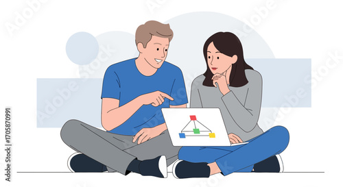 Collaboration And Analytics: Two Individuals Investigating Data Displayed On A Laptop Screen