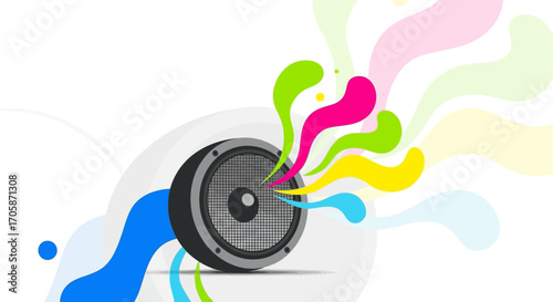 Colorful Sound Waves Emerging From The Speaker Create A Vibrant And Modern Composition