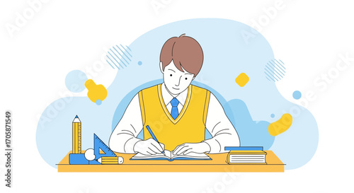 Concentrated Student Engrossed In Writing, Displaying Focus And Dedication To Academics