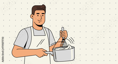 Chef Preparing A Delicious Dish, Whisking Ingredients In The Kitchen With A Smile