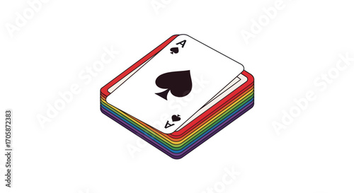 Colorful Stack of Playing Cards with Ace of Spades.