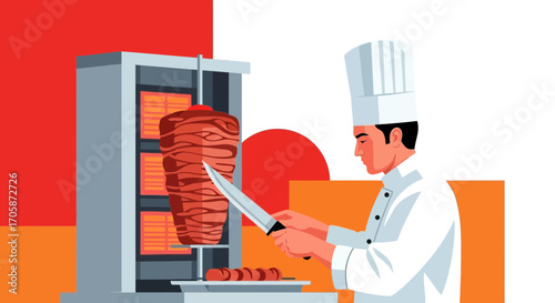 Chef Preparing Delicious Shwarma: A Culinary Masterpiece, Ready for A Perfect Meal