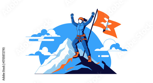 Conquering Peaks: Celebrating Triumph and Achievement with Mountainous Landscape in Illustration