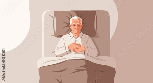 Contemplative Senior Lying in Bed, Seeking Rest, Peace, And Deep Serenity