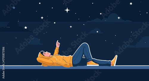 Contemplative Person Gazing At The Night Sky, Envisioning Celestial Wonders