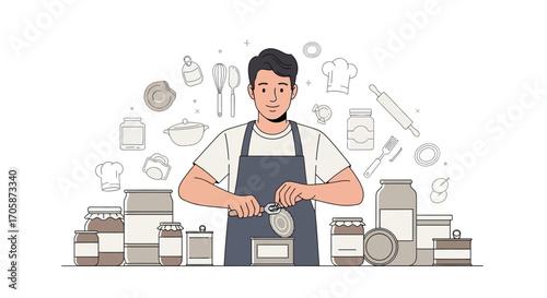 Chef Preparing Ingredients For Culinary Delights In A Kitchen Illustration