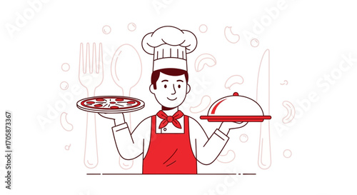 Cook Preparing Delicious Meals Including Pizza In A Modern And Elegant Style