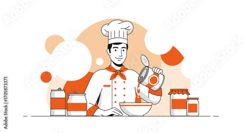 Chef Preparing Ingredients in a Stylish Illustration for Culinary and Food Related Concepts
