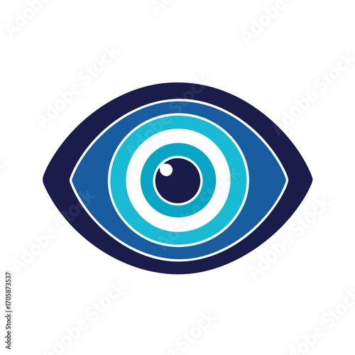 Stylized blue evil eye Nazar amulet with concentric circles and a dark pupil.